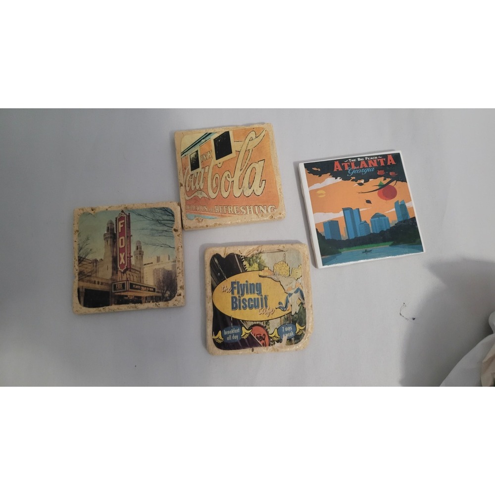 Georgia Landmarks Stone Coasters, Set of 4, Fox, Coca Cola, Flying Biscuit, BigP